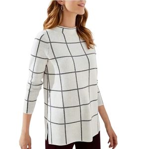 Ann Taylor LOFT Sweater Windowpane Grid Long Sleeve Knit Pullover